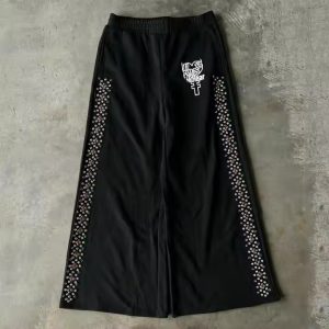 Custom 500 Gsm Zip up Oversized Baggy Rhinestone Jogger Sweatpants Sweatsuits Hoodie and Sweat Pants Flared Tracksuits Men