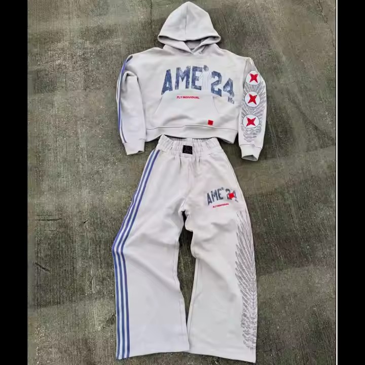 Custom Hoodie and Jogger Set Streetwear Vintage Sweatsuit French Terry Mens Tracksuit Acid Wash Hoodie and Sweatpants Set