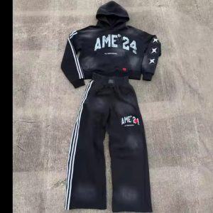 Custom Hoodie and Jogger Set Streetwear Vintage Sweatsuit French Terry Mens Tracksuit Acid Wash Hoodie and Sweatpants Set