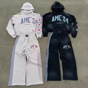 Custom Hoodie and Jogger Set Streetwear Vintage Sweatsuit French Terry Mens Tracksuit Acid Wash Hoodie and Sweatpants Set