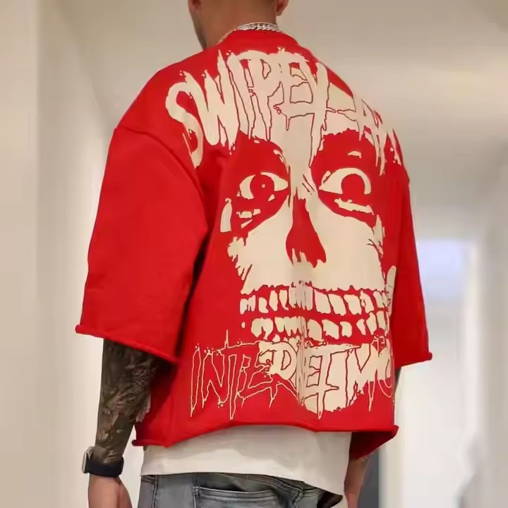 Custom Graphic Printing Washed Vintage Heavyweight 100% Cotton French Terry Oversized Boxy Cropped T-Shirt for Men