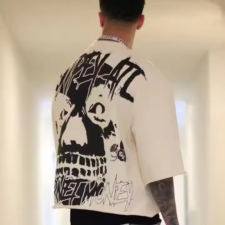 Custom Graphic Printing Washed Vintage Heavyweight 100% Cotton French Terry Oversized Boxy Cropped T-Shirt for Men