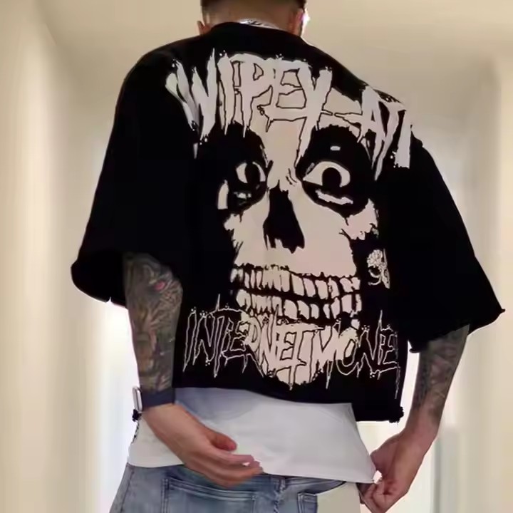 Custom Graphic Printing Washed Vintage Heavyweight 100% Cotton French Terry Oversized Boxy Cropped T-Shirt for Men