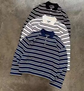 Manufacturer Custom Stripe Cut Edge Black White Blank Polo T Shirt for Men Vintage Long Sleeve Cotton Polos Pour De Hombre
