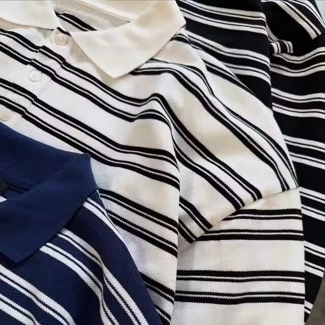 Manufacturer Custom Stripe Cut Edge Black White Blank Polo T Shirt for Men Vintage Long Sleeve Cotton Polos Pour De Hombre