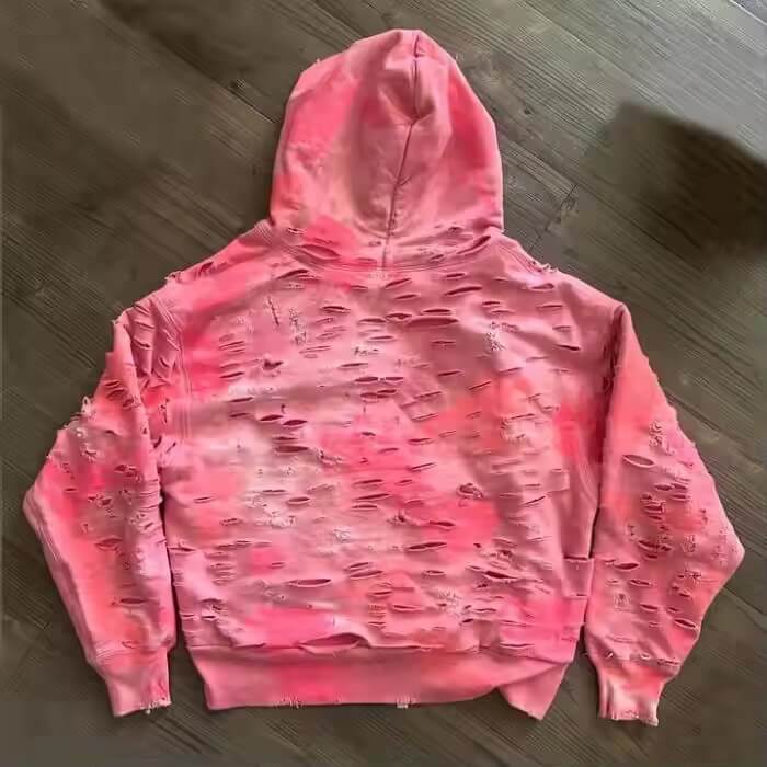 Custom Unisex Y2k Cropped Ripped Men'S Hoodie Heavyweight Cotton Sun Faded Distressed Embroidery Acid Wash Zip up Hoodie for Men
