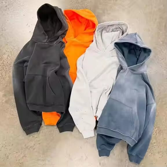 Wholesale Custom Logo Pullover Casual Blank Sudaderas Hombre Oversized Cropped Heavyweight 450 Gsm Acid Wash Blank Plain Hoodie