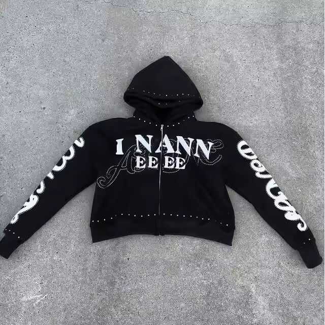 Us Free Tax Factory Custom Heavyweight 450 Gsm Distressed Zip up Hoodie Men Streetwear Print Sudaderas Hombre Rhinestones Hoodie