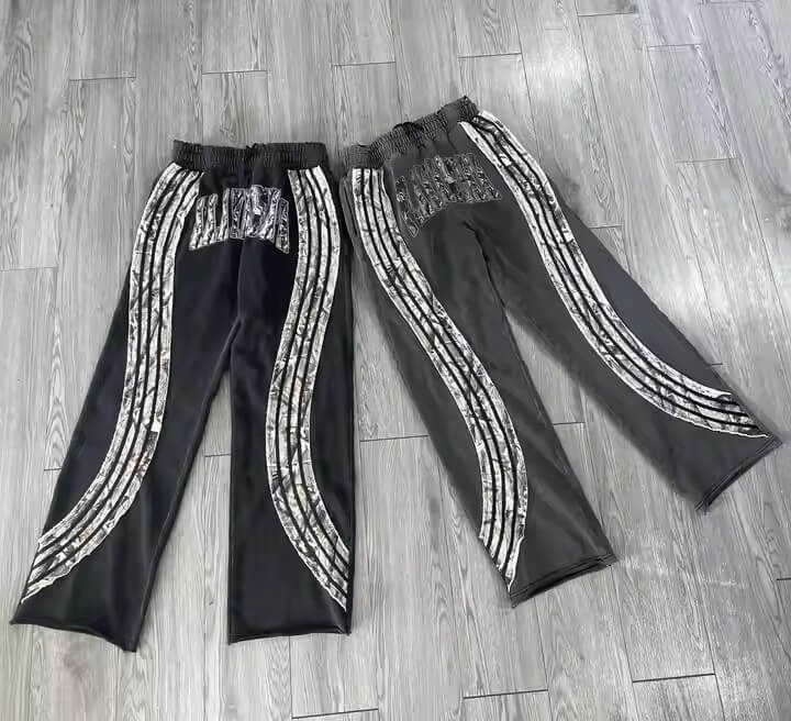 Wholesale Custom Print Camouflage Flared Sweatpants and Hoodie Sets Distressed Zip up Heavyweight Streetwear Camo Sweatsuit Men