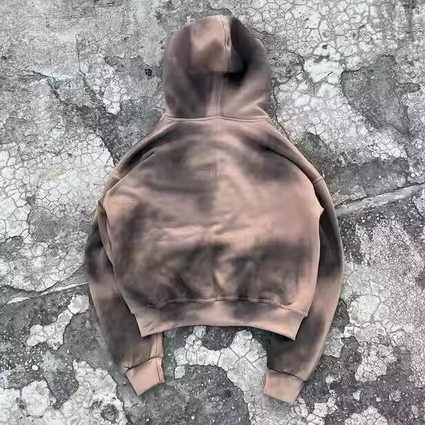 Heavyweight Hoodie Manufacture 450gsm Boxy Distressed Acid Washed Oversized Rhinestone Hoodie Customized Zip up Men'S Hoodies