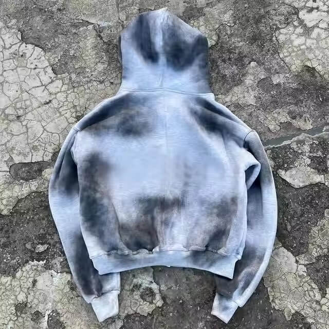Heavyweight Hoodie Manufacture 450gsm Boxy Distressed Acid Washed Oversized Rhinestone Hoodie Customized Zip up Men'S Hoodies