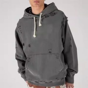 StreetWear Vintage Men'S Pullover Hoodies Customized Acid Wash Plus Size Cotton Blank Oversized Cropped Heavyweight Hoodie Men