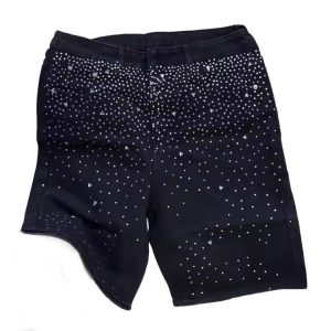Clothing Manufacturers Custom Y2k Streetwear Acid Wash Rhinestone Shorts Double Knee Distressed Denim Jeans Jorts Shorts for Men