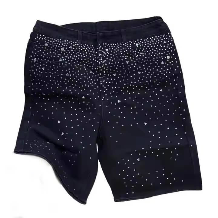 Clothing Manufacturers Custom Y2k Streetwear Acid Wash Rhinestone Shorts Double Knee Distressed Denim Jeans Jorts Shorts for Men