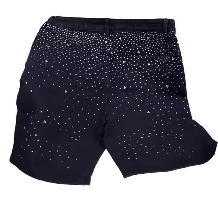 Clothing Manufacturers Custom Y2k Streetwear Acid Wash Rhinestone Shorts Double Knee Distressed Denim Jeans Jorts Shorts for Men