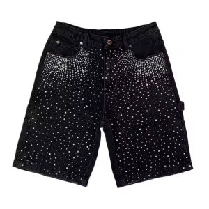 Clothing Manufacturers Custom Y2k Streetwear Acid Wash Rhinestone Shorts Double Knee Distressed Denim Jeans Jorts Shorts for Men