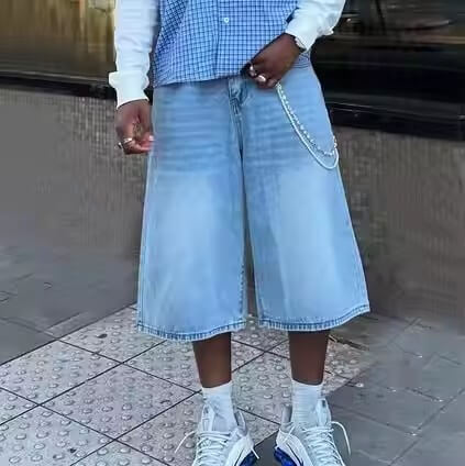 Streetwear Custom Distressed Oversized Acid Wash Wide Leg Shorts Manufacturer Denim Jorts Baggy Sweat 3/4 Pants Jeans Shorts Men