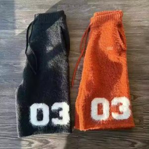 Hot Sale Wholesale Mohair Men'S Pants Custom Unisex Plus Size Fluffy Drawstring Knit Stacked Flare Shorts for Men