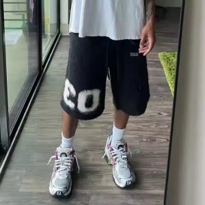 Hot Sale Wholesale Mohair Men'S Pants Custom Unisex Plus Size Fluffy Drawstring Knit Stacked Flare Shorts for Men