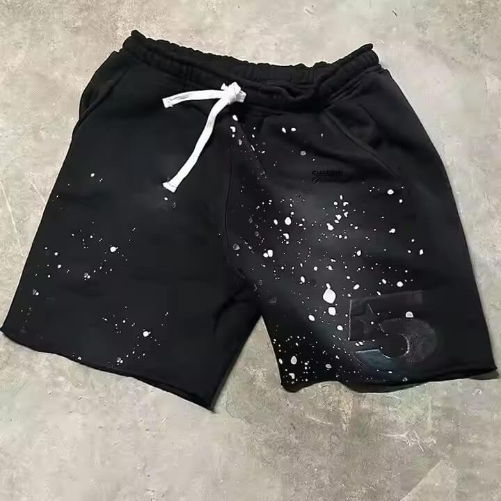Wholesale Custom Puff Print Sweat Shorts Men French Terry Cotton Drawstring Vintage Paint Splatter Acid Wash Shorts Unisex