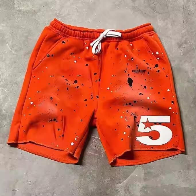 Wholesale Custom Puff Print Sweat Shorts Men French Terry Cotton Drawstring Vintage Paint Splatter Acid Wash Shorts Unisex