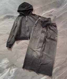 Wholesale Distressed Zip up Blank Flared Sweatpants and Hoodie Sets Custom High Quality Acid Wash Oversized Cropped Sweatsuit