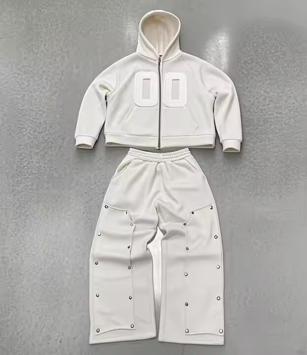 Factory Oem Vintage Washed Streetwear Tracksuit Heavyweight Flared Sweatpants and Hoodie Sets Custom Print Logo Men Sweatsuit