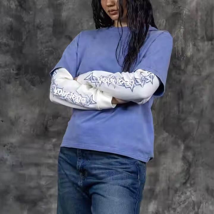 Streetwear Acid Wash Double Layered Long Sleeve T Shirt for Men Custom Cotton Oversized Waffle Tee Y2k 2025 Trending T-Shirt